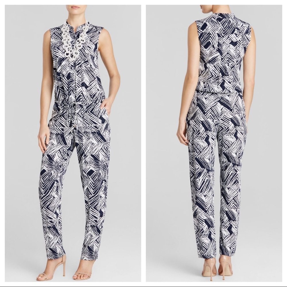 Trina Turk Blue Zandra Woodblock Print Jumpsuit